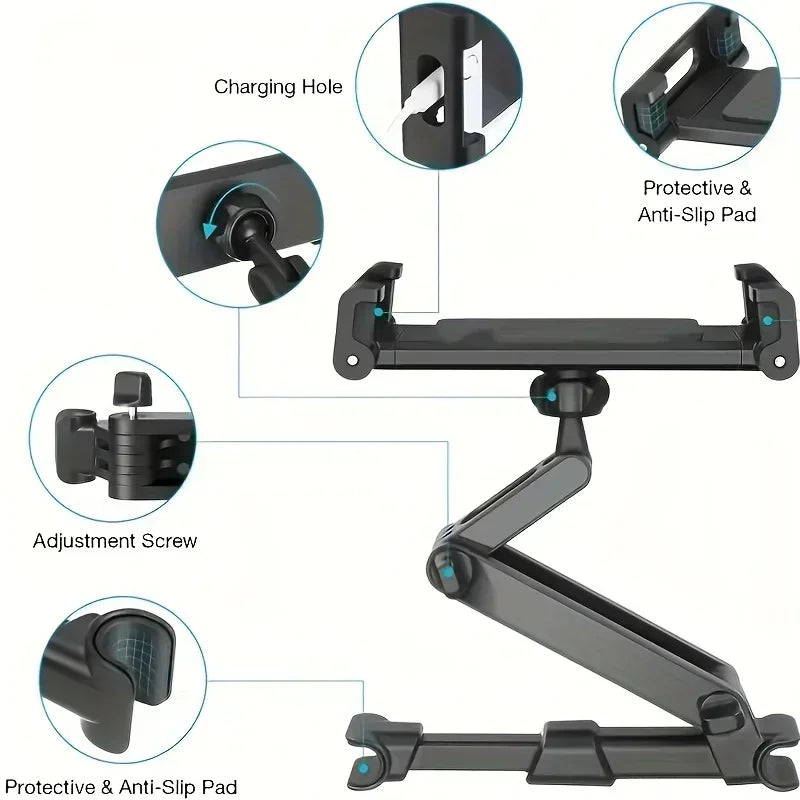 Car Telescopic Car Rear Pillow Phone Holder Tablet Rotating Car Seat Rear Stand Headrest Bracket for Phone Tablet