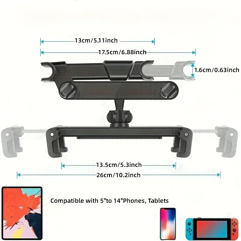 Car Telescopic Car Rear Pillow Phone Holder Tablet Rotating Car Seat Rear Stand Headrest Bracket for Phone Tablet