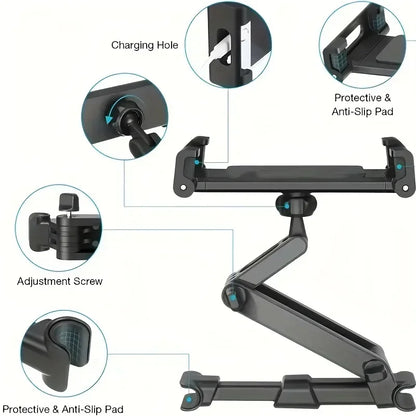 Car Telescopic Car Rear Pillow Phone Holder Tablet Rotating Car Seat Rear Stand Headrest Bracket for Phone Tablet